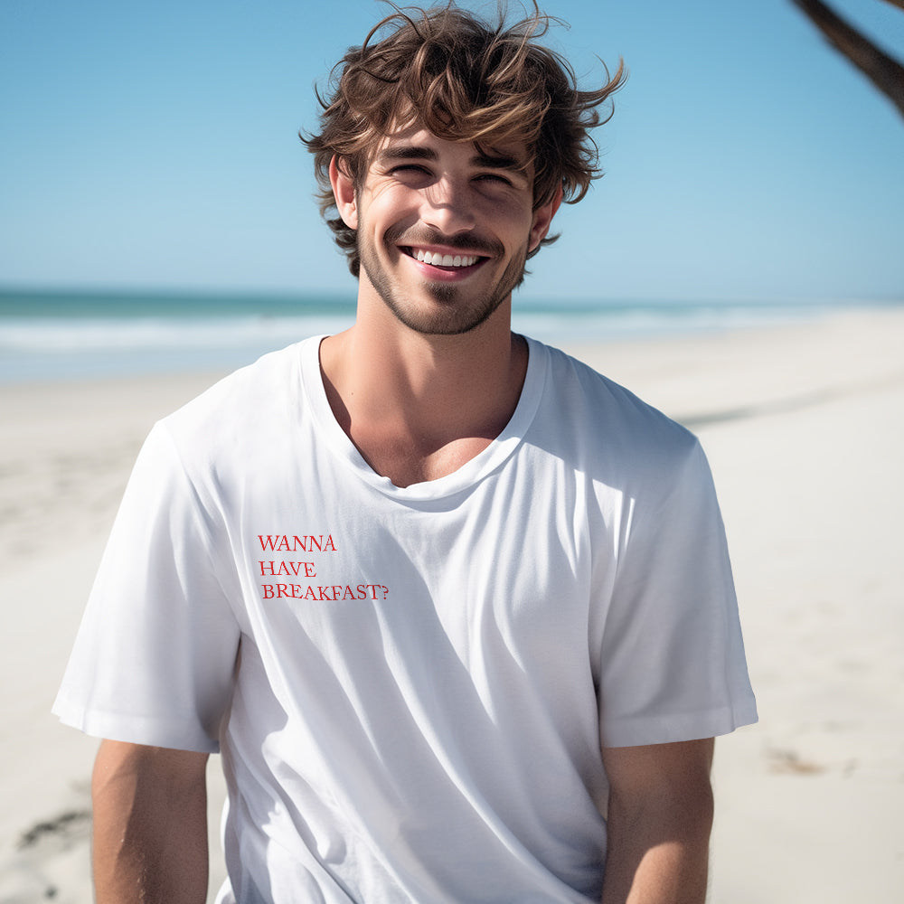 Custom QR Code T-shirt Personalized Social Connection Shirt with Text WANNA HAVE BREAKFAST? - CustomFacePajamas