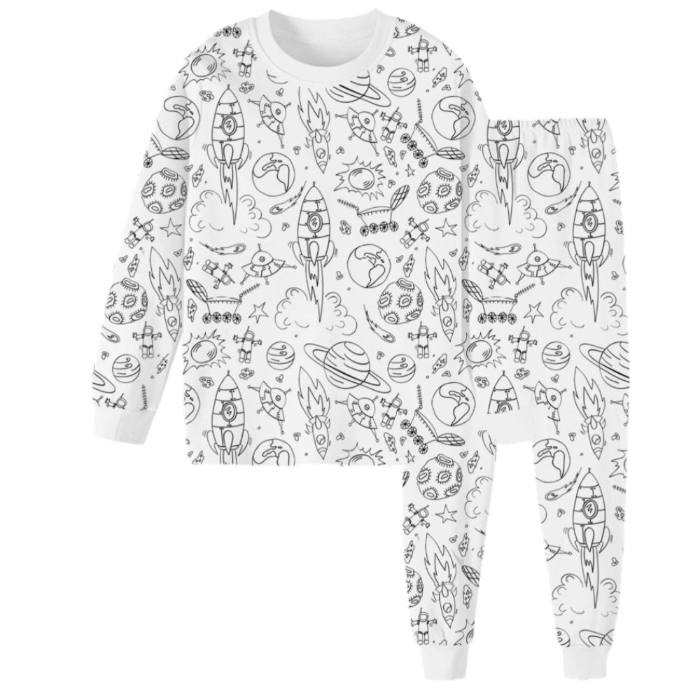 Children's DIY Hand-painted Graffiti Pajama Sets Home Clothes Coloring Cotton Pajama Sets - CustomFacePajamas