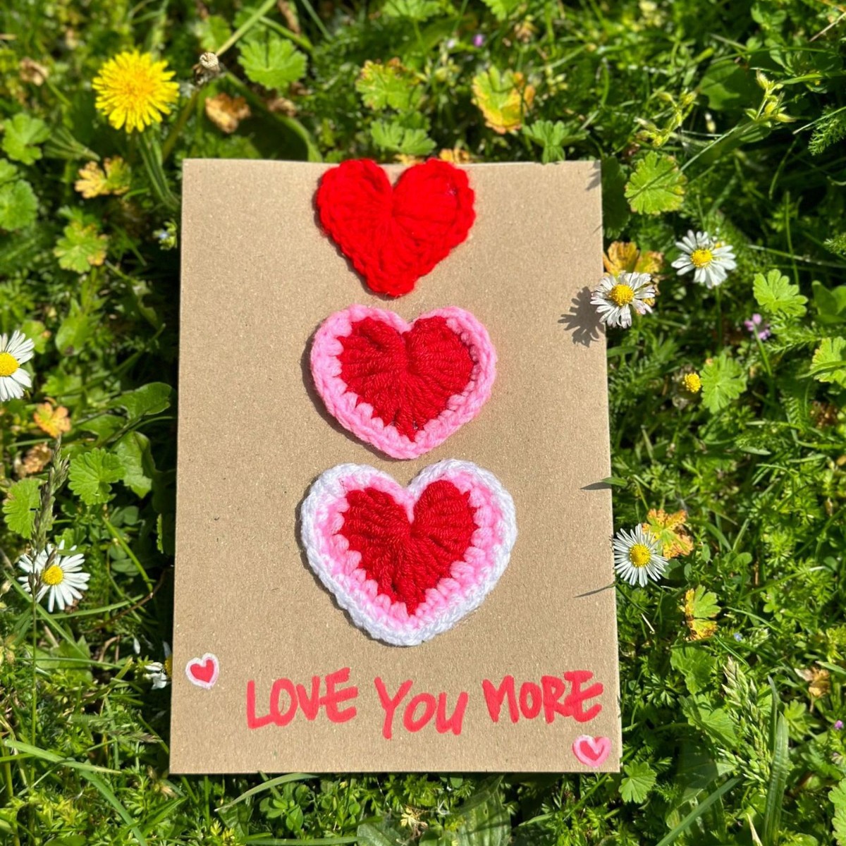 Love You More Handmade Crochet Greeting Card 3D Knitted Card - CustomFacePajamas