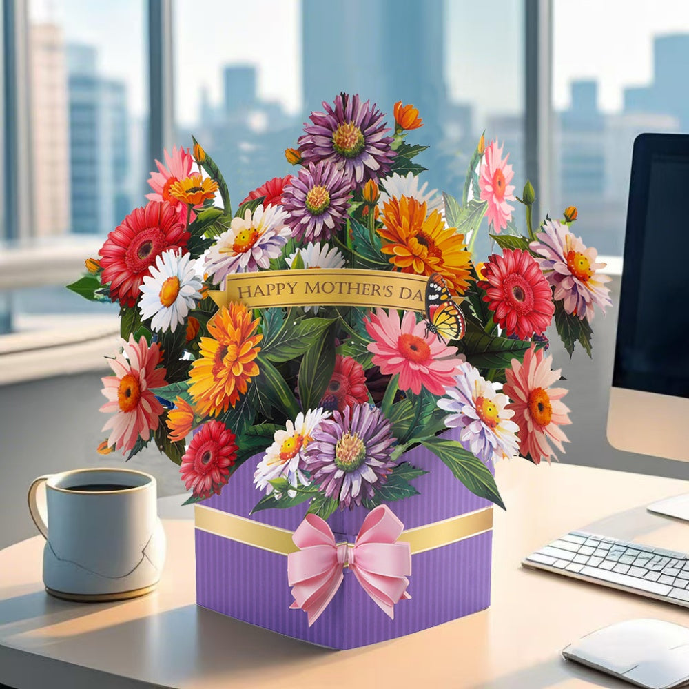 3D Greeting Card Flower Bouquet Card Mother's Day Gift for Mum - CustomFacePajamas