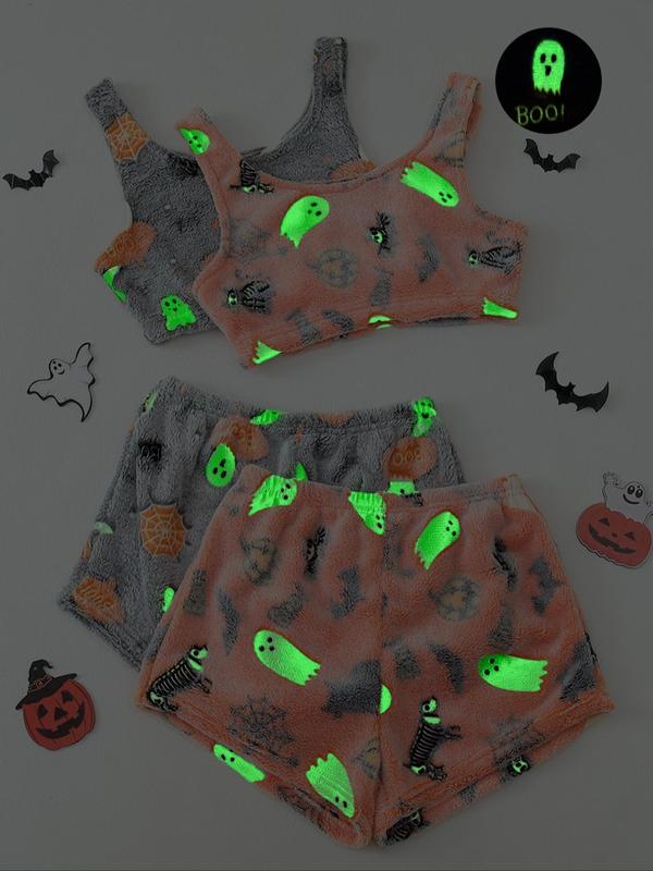 Halloween Glow-in-the-Dark Flannel Pajamas Vest Pajamas Set
