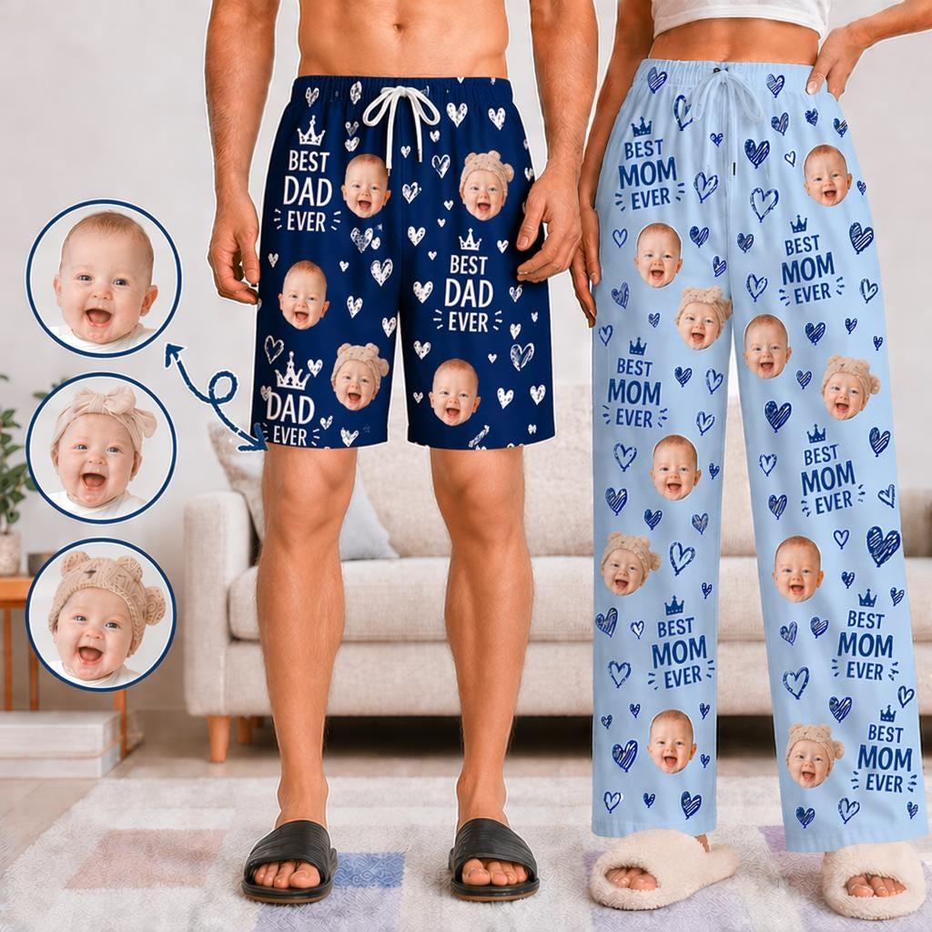 Personalized Pajama Pants with Faces, Custom Face Pajamas, Photo Pajama Shorts, Best Dad Ever Gifts, Mom Gifts, Fathers Day Gift