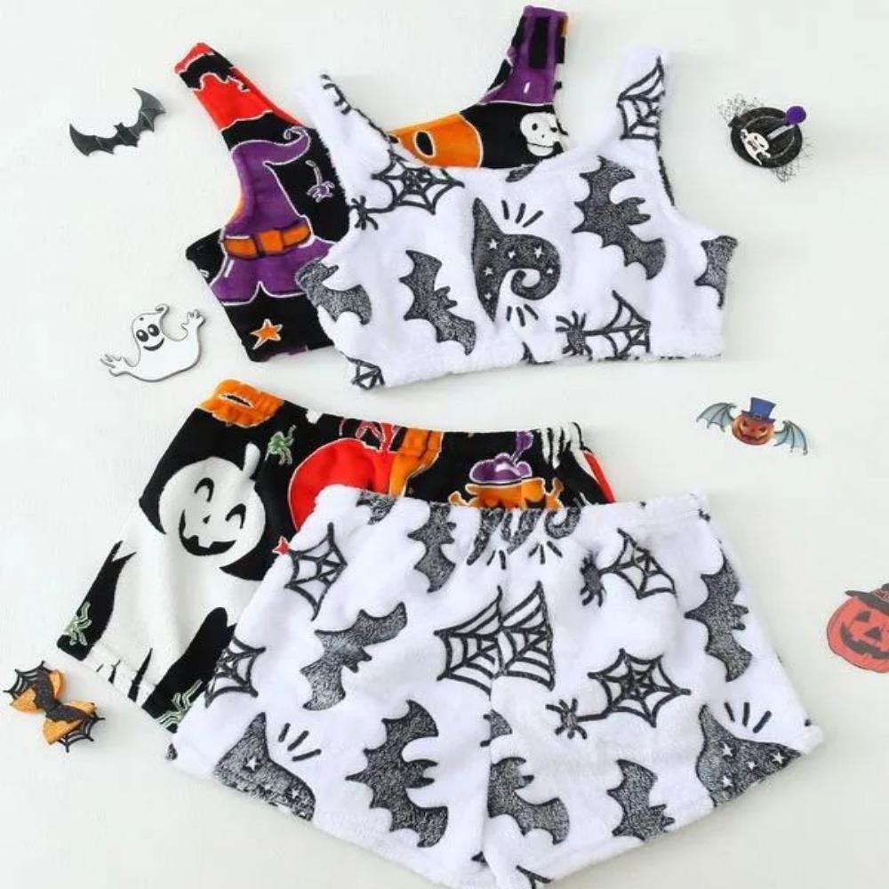 Halloween Glow-in-the-Dark Flannel Pajamas Vest Pajamas Set