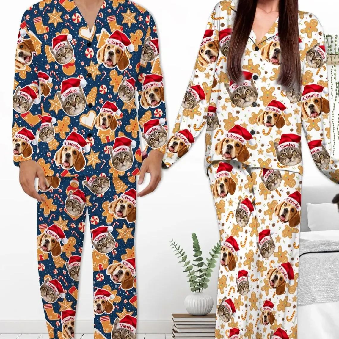 Custom Pet Face Christmas Pajamas: Matching Dog & Owner Pajamas - CustomFacePajamas