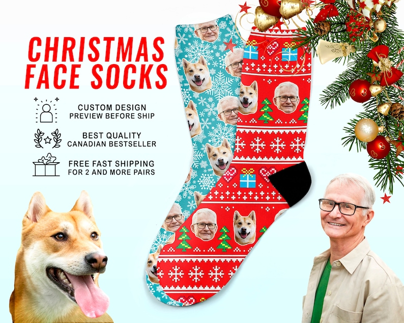 Personalized Christmas Socks - Custom Family Face Socks for All - Matching PJ Holiday Socks for Kids, Men & Women