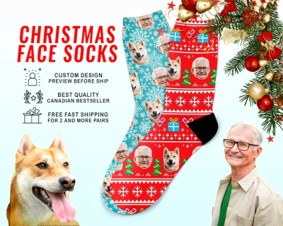 Personalized Christmas Socks - Custom Family Face Socks for All - Matching PJ Holiday Socks for Kids, Men & Women