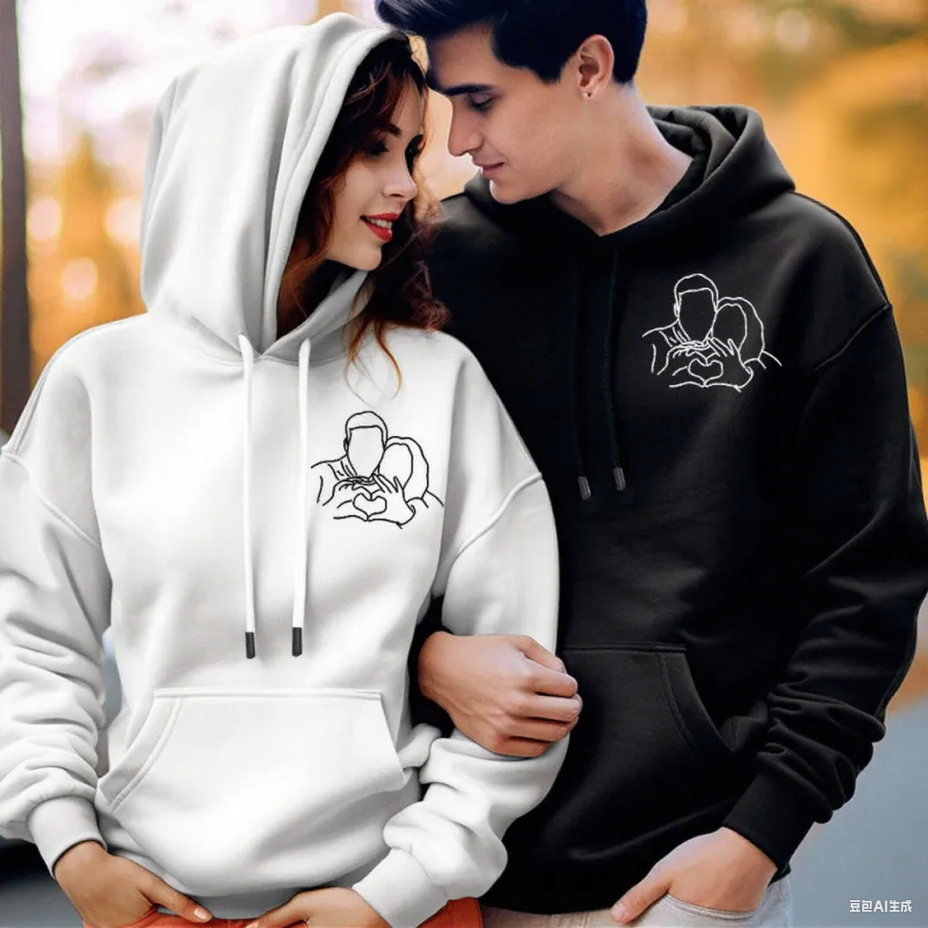 Custom Embroidered Pocket Portrait From Photo Outline Photo Sweatshirt Personalized Photo Couple Hoodie Gift For Bf
