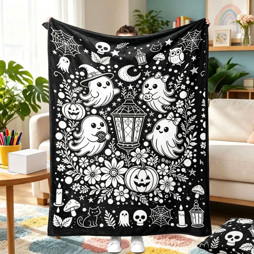 Halloween DIY Drawing Blanket – Creative Art Blanket for Kids & Adults, Spooky Halloween Activity Gift - MyFaceTshirt