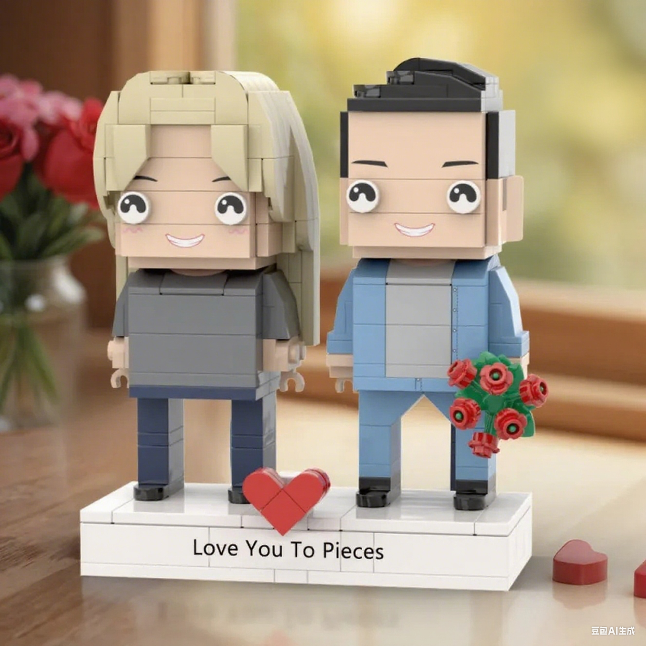Full Body Customized Brick Figures Universal Interlocking Plastic Toy Thick Engraved Base Gift For Couples