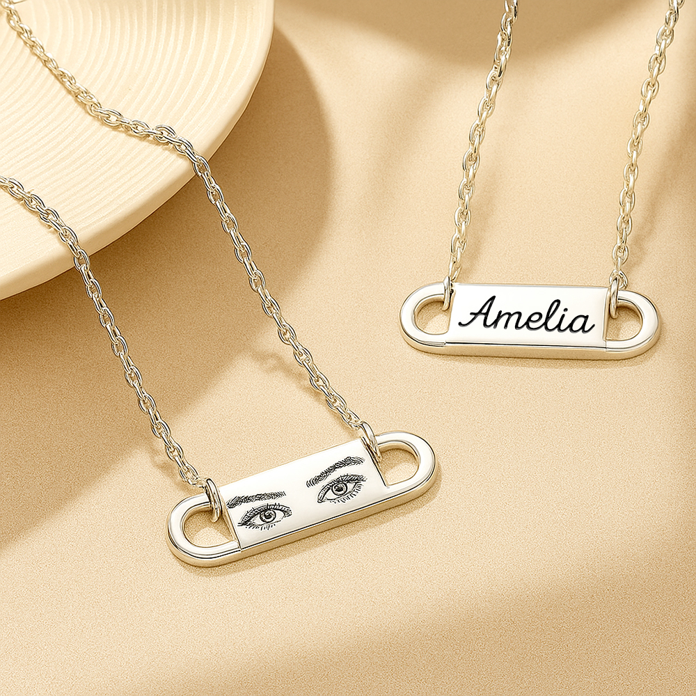 Custom Photo Eyes Necklace Engraved Necklace Anniversary Gift Valentine's Day Gift for Her