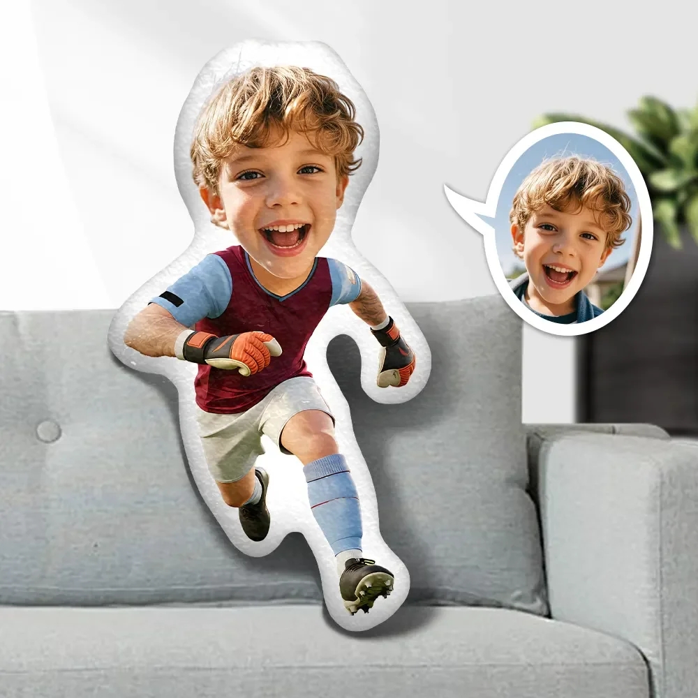 Custom Minime Pillow Soccer Boy with Red/Blue Jersey Playful Kids Room Decor Birthday Children's Day