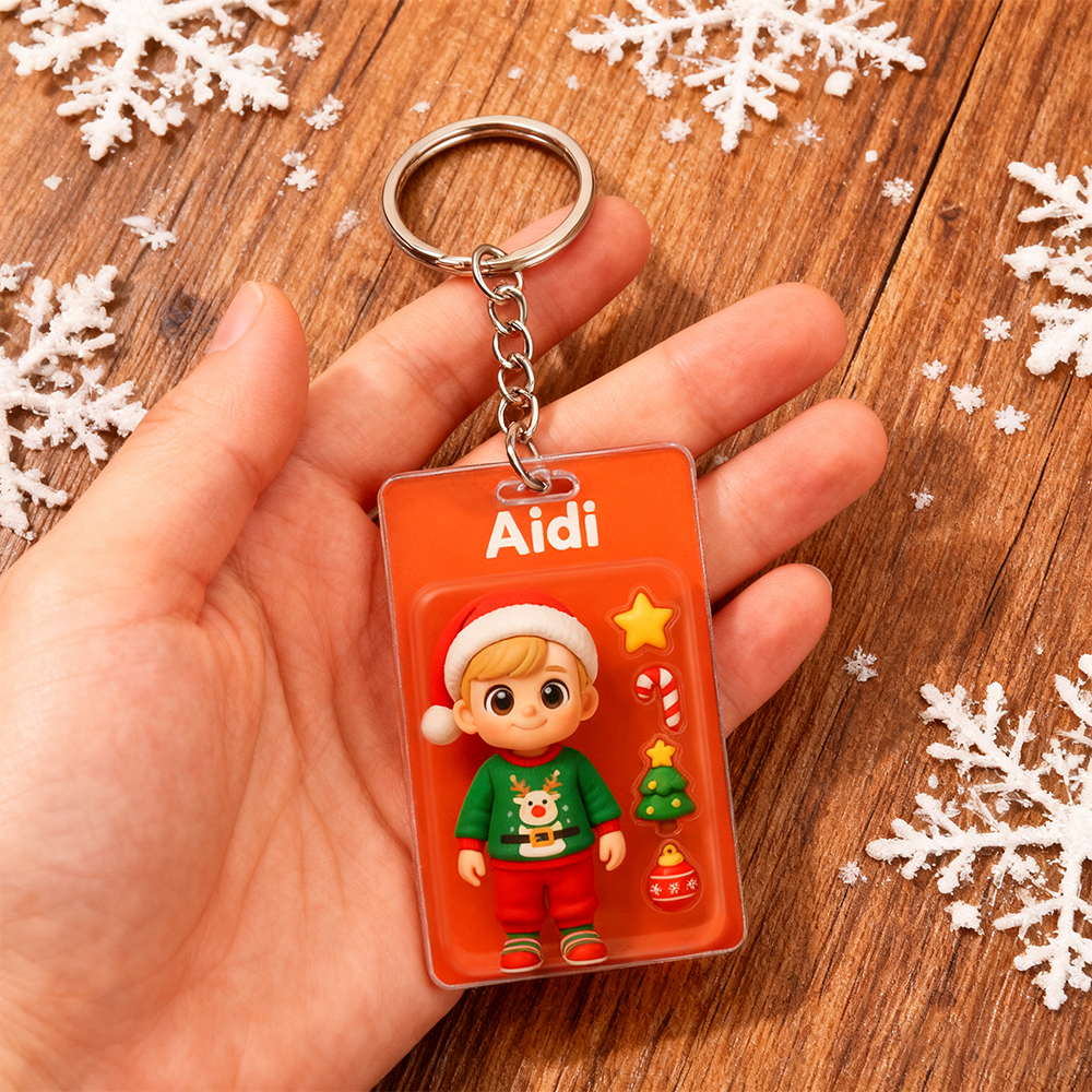 Custom Action Figure Pack Packaging Toy Box Style Art Gift Personalized Acrylic Keychain Gift for Grandfather