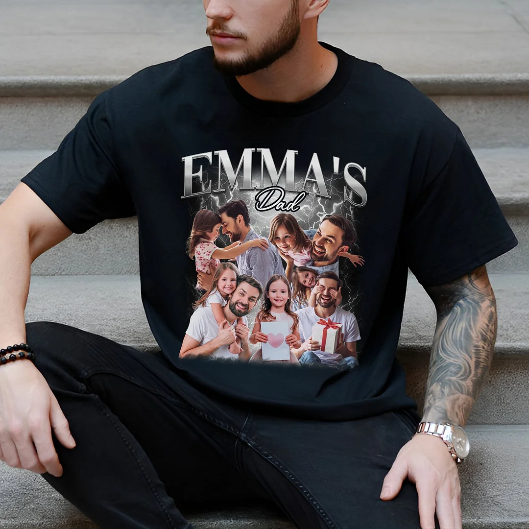 Custom Photo Vintage Tee Personalized Name T-shirt Personalised Christmas Gifts for Family