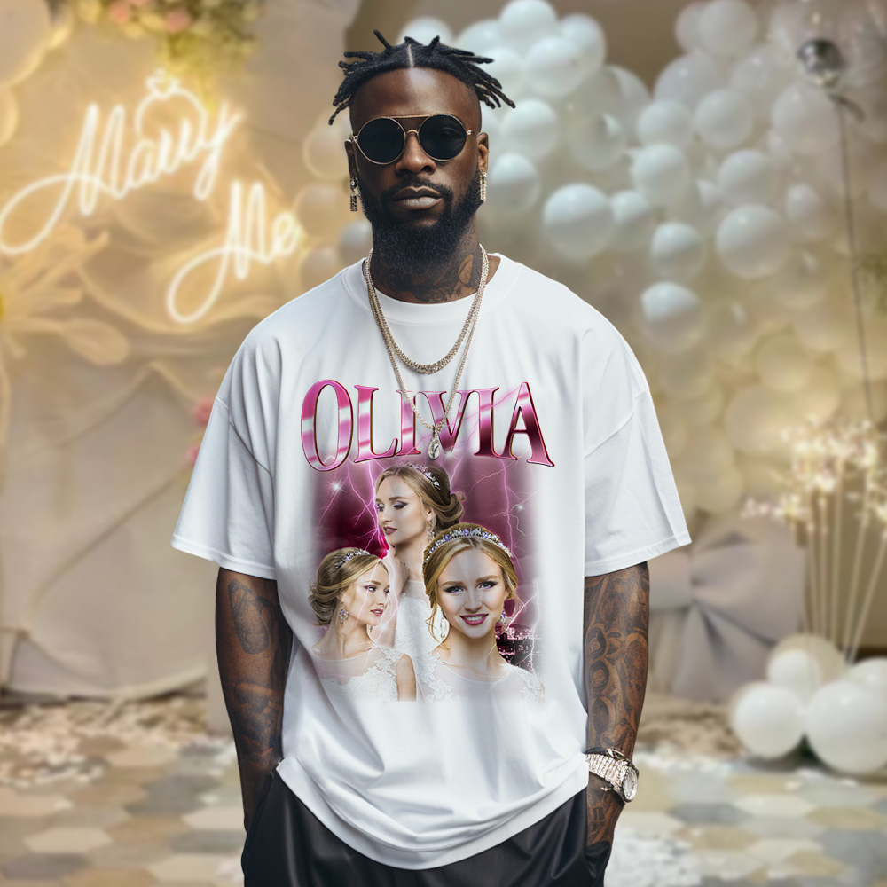 Custom Photo Vintage Tee Personalized Name T-shirt for Couple Gift For Wedding