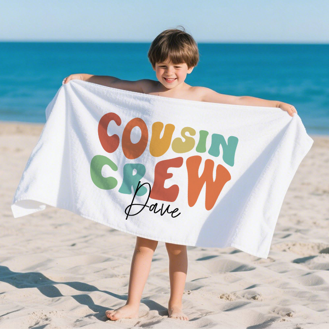 Personalized Name Cousin Crew Beach Towel, Perfect for Family Outings