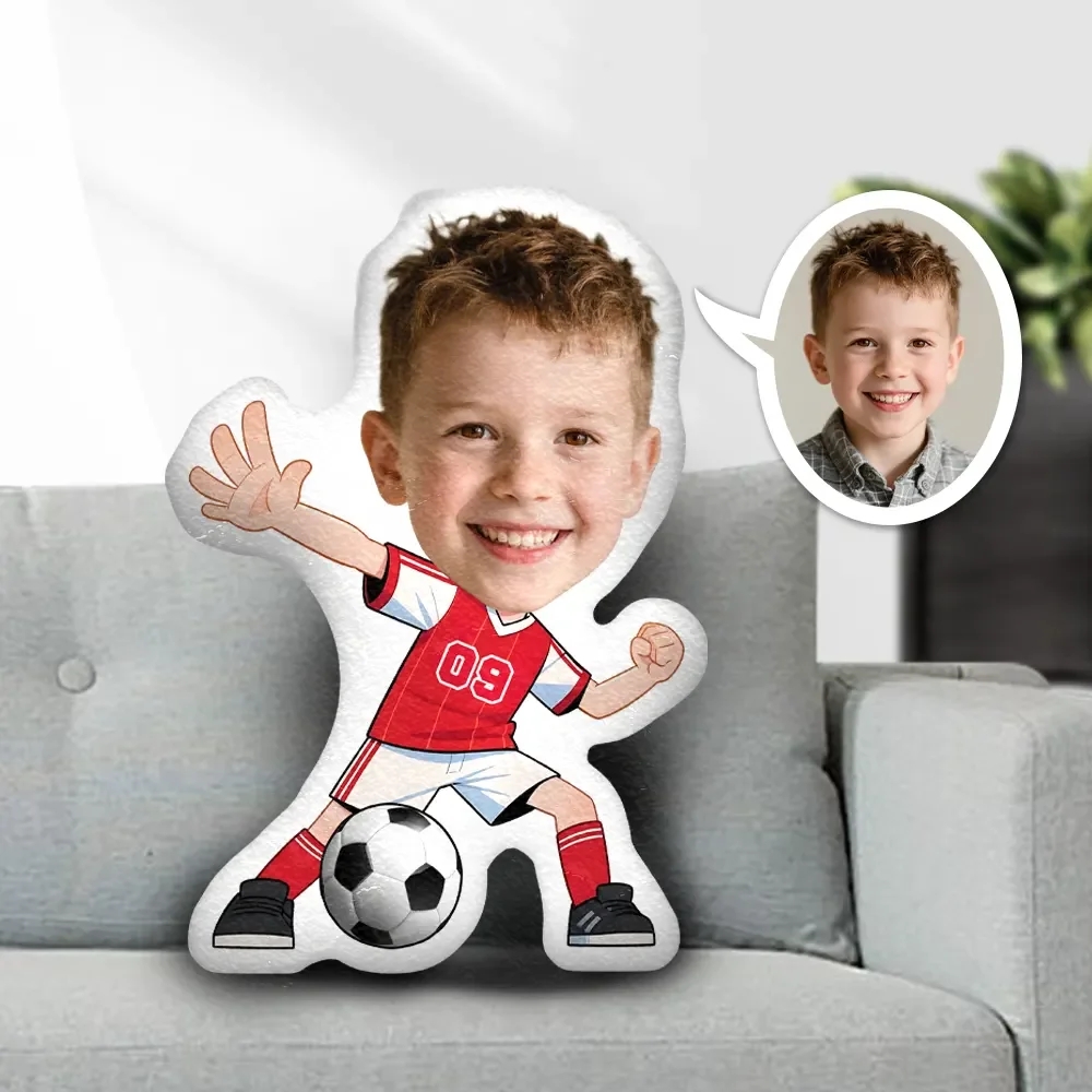 Custom Minime Pillow Red Kit with Black/White Ball Right Arm Extended Pose Birthday Children's Day