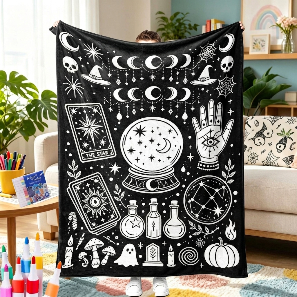 Halloween DIY Drawing Blanket – Creative Art Blanket for Kids & Adults, Spooky Halloween Activity Gift - MyFaceTshirt
