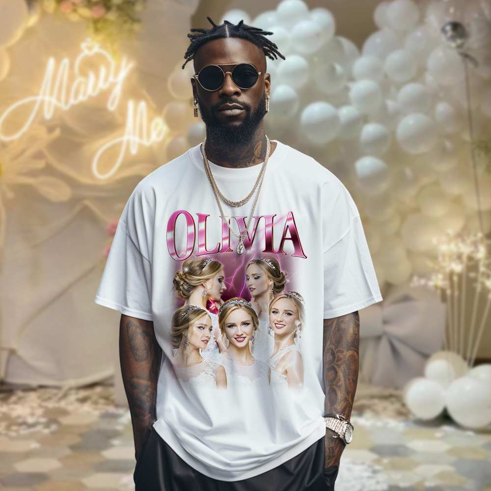 Custom Photo Vintage Tee Personalized Name T-shirt for Couple Gift For Wedding