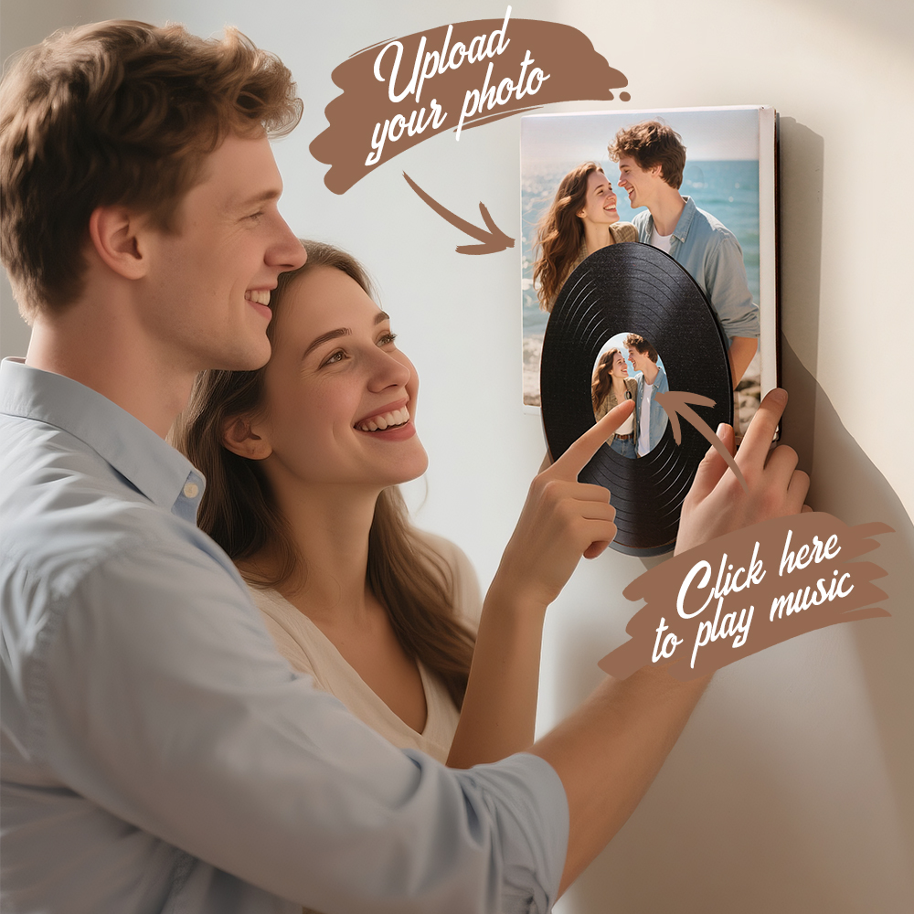 Personalized Couple Vinyl Music Wall Art 鈥?Relive Your Love Story with a Photo & Song That Plays with Just One Click