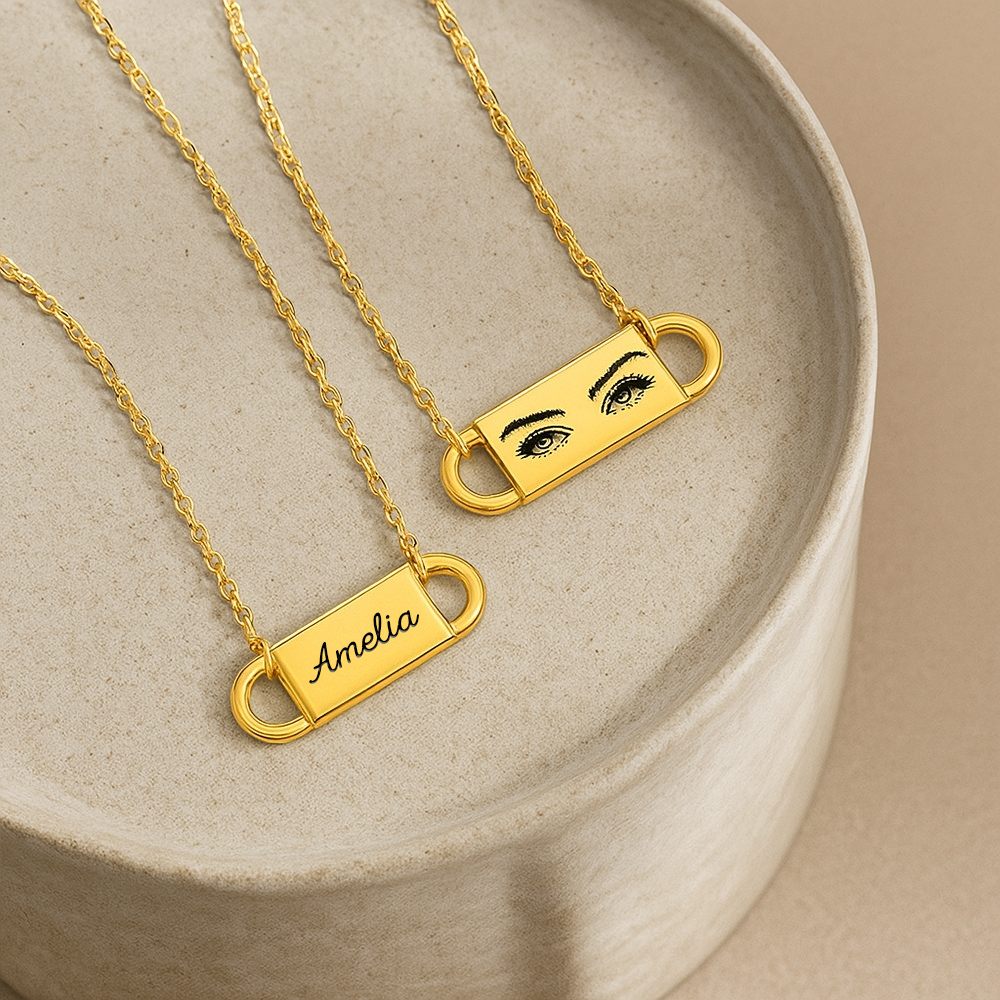 Custom Photo Eyes Necklace Engraved Necklace Anniversary Gift Valentine's Day Gift for Her