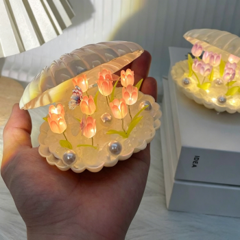 DIY Tulip Night Light Shell-Shaped Lamp Creative Bedroom Decor for Mother's Day Birthday Gift