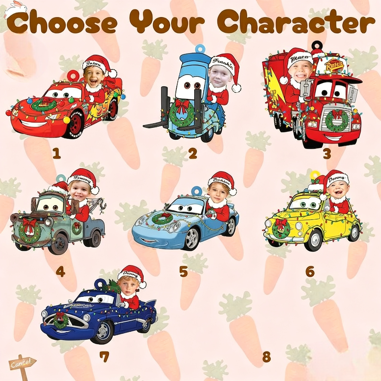 Personalized Disney Cars Acrylic Christmas Ornament for Kids,Kids Name Christmas Ornament,Custom Photo Character Lightning McQueen Tow Mater