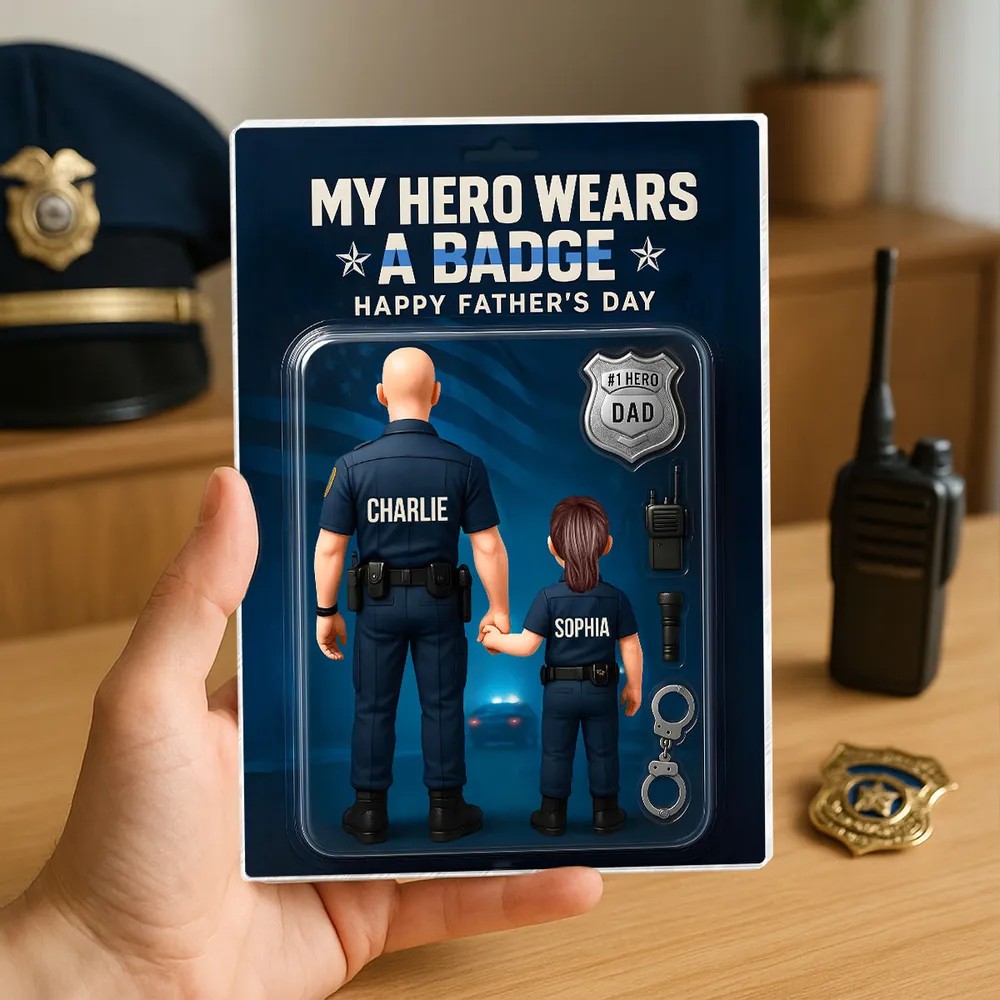 My Hero Wears a Badge – Police Dad Custom Figure Personalized Acrylic Block Plaque, Father's Day Gift for Dad or Husband