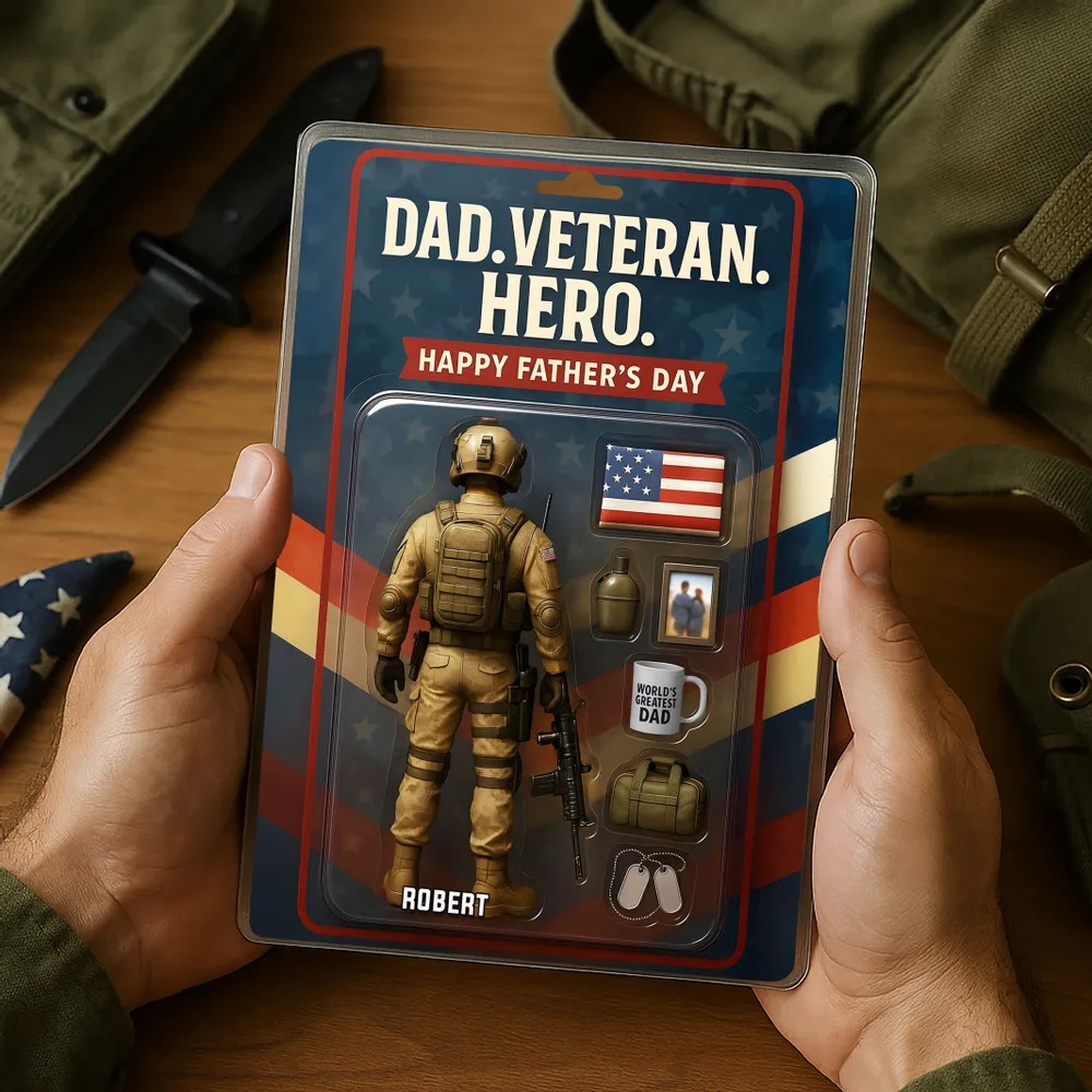 Dad, Veteran, Hero – Custom Figure Personalized Acrylic Block Plaque, 2025 Father's Day Gift for Him or Dad