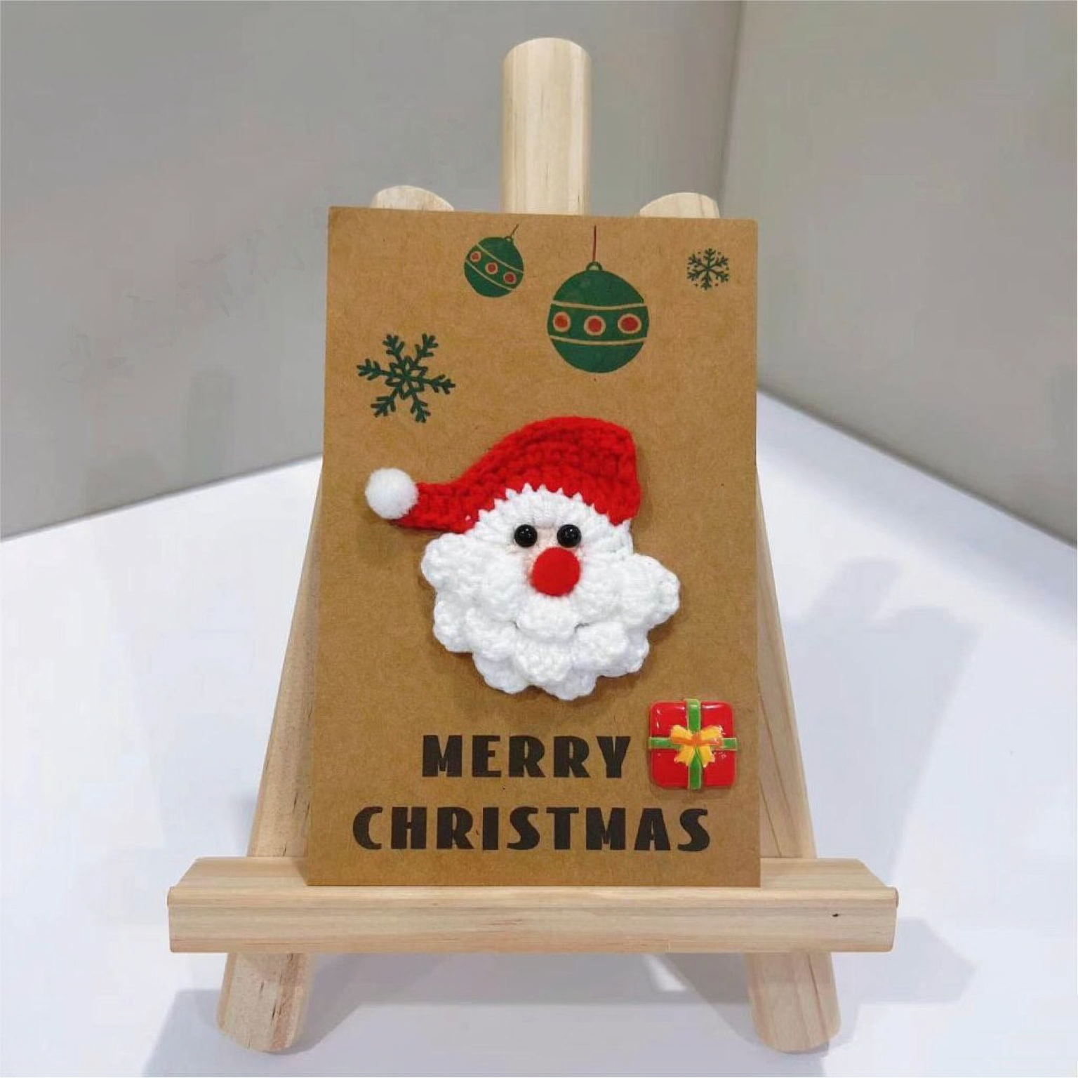Handmade Crochet Flower Greeting Card Merry Christmas 3D Knitted Floral Card, Romantic Gift for Her
