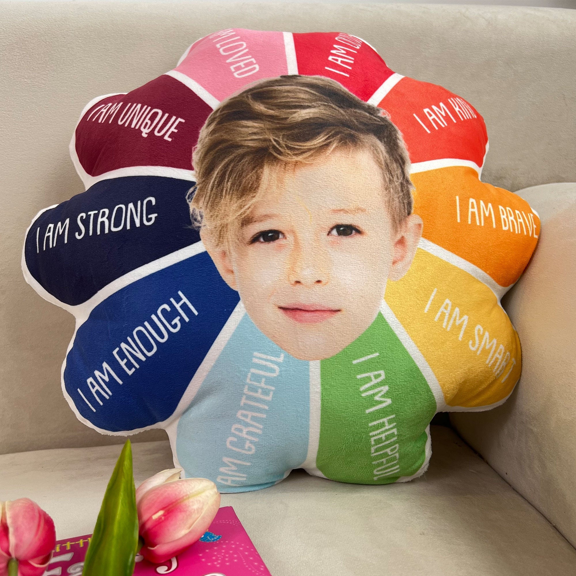 Personalized Custom Photo Pillow | Shaped Face Design with "I Am Kind, I Am Smart, I Am Grateful - MyFaceTshirt