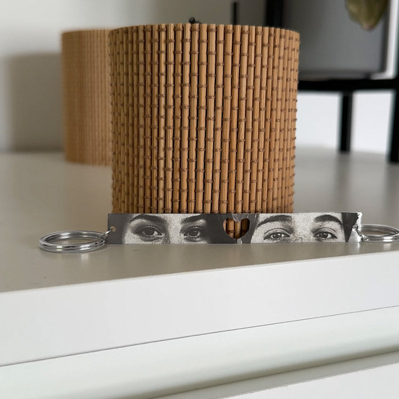 Couple Eye Keychain Heart-Shaped Design Photo Engraving Keychain Anniversary Gifts