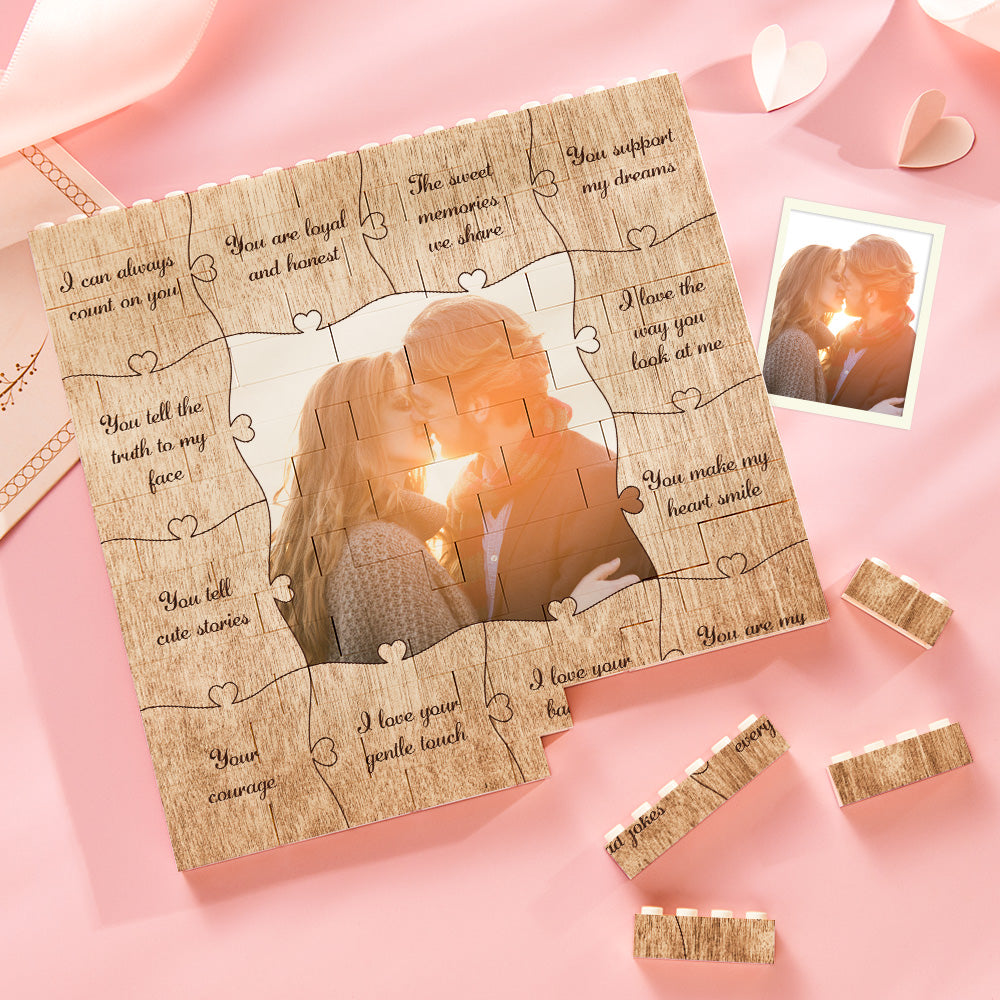 Custom Building Block Puzzle Square Photo Brick Write 12 Reasons to Love Him/Her - MyFaceTshirt
