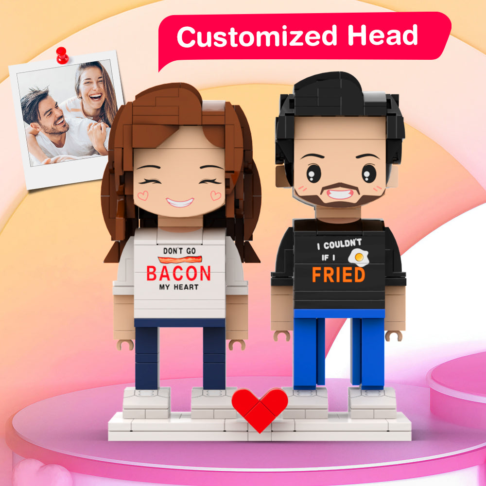 Couple's Matching Shirt BACON MY HEART Gift Brick Figures Personalized Couples Brick Figures Small Particle Block Gift For Lovers