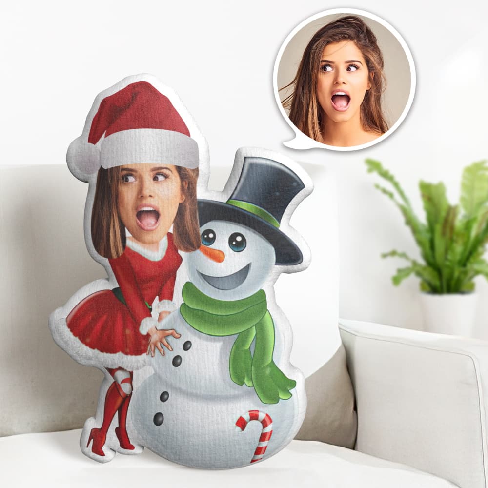 Custom Face Pillow Personalized Photo Pillow Snowman Christmas Dress MiniMe Pillow Gifts for Christmas - MyFaceTshirt
