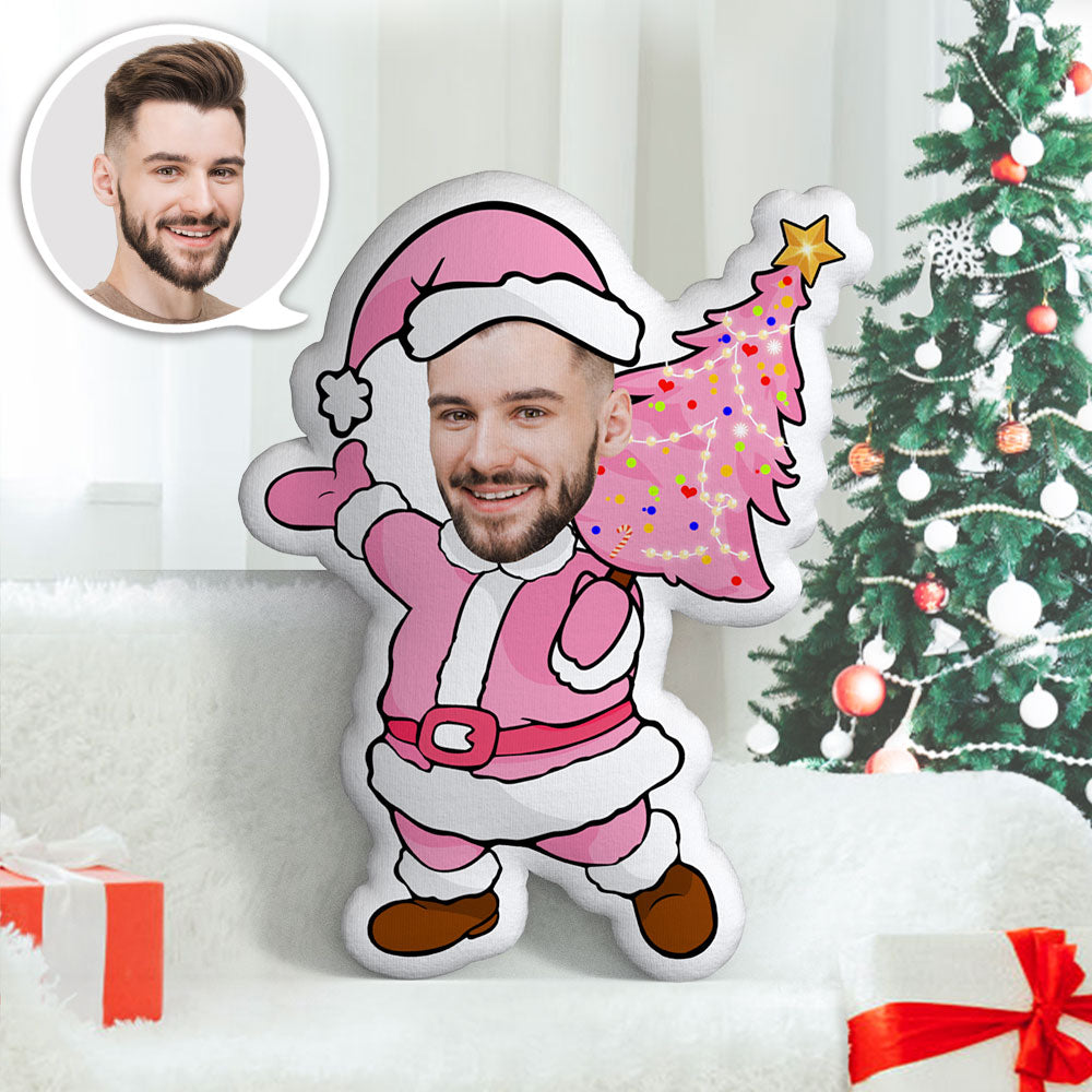 Pink Christmas Tree Custom Body Pillow Personalized Pink Santa Face Pillow Best Christmas Gift for Him - MyFaceTshirt