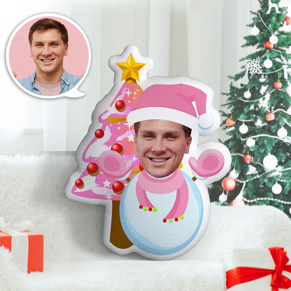 Pink Christmas Snowman Tree Custom Body Pillow Personalized Pink Snowman Face Pillow Best Christmas Gift for Him - MyFaceTshirt