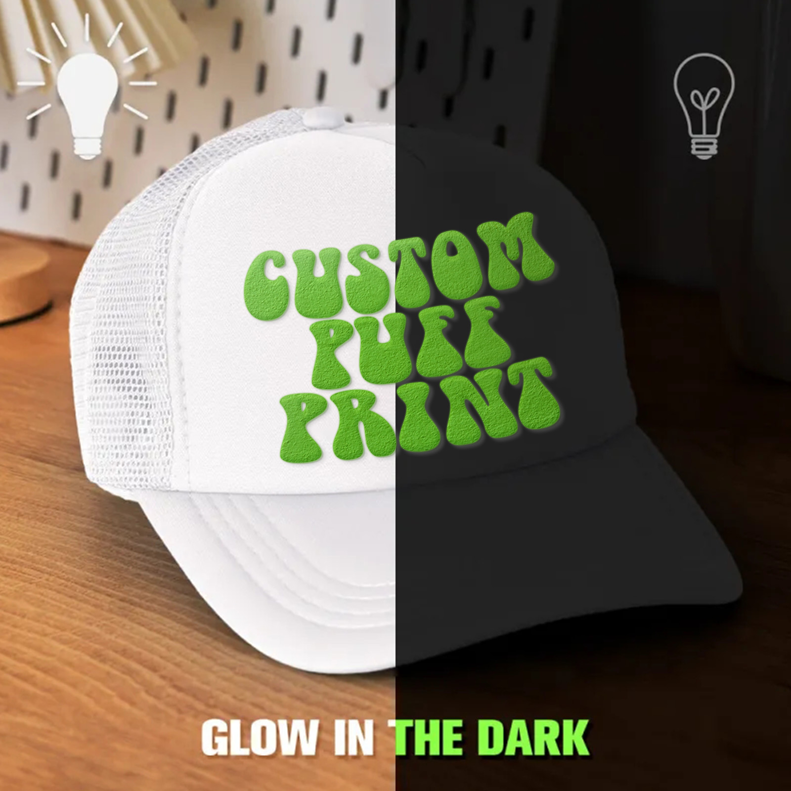 Custom Puff Print Trucker Hat Personalized Glow-in-the-dark Foam Trucker Caps for Adult