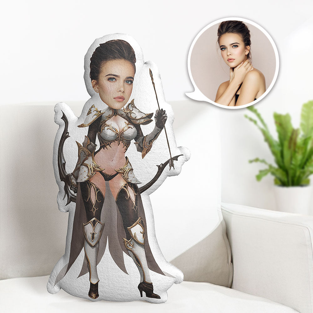 Personalized Photo Doll Elven Warrior Face Pillow Custom Santa Holding A List And Giving Gifts Throw Pillow - MyFaceTshirt