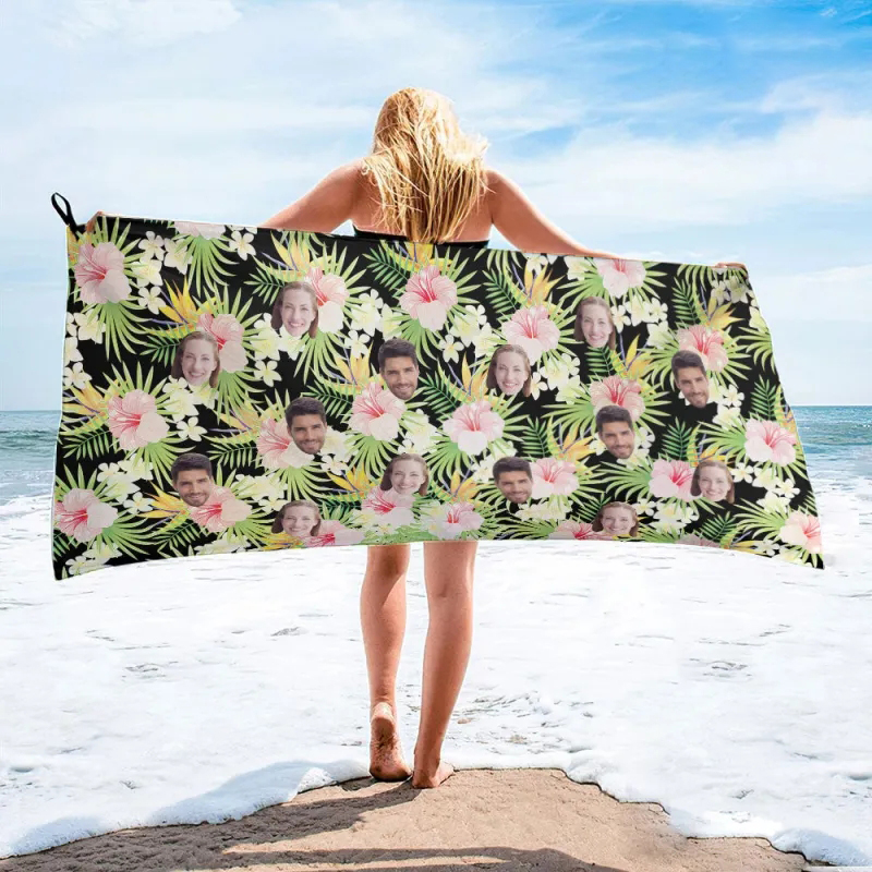 Custom Face Hawaii Style Towel Personalized Photo Towel Funny Gift