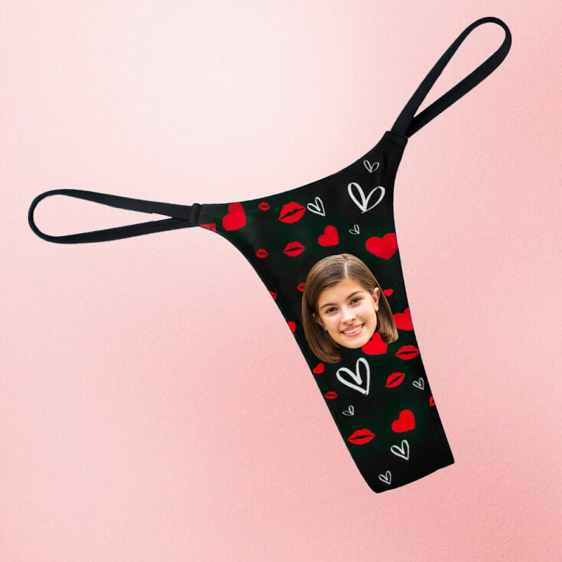 Custom Face Sexy Women's Tanga Thong Red Lips Heart Thong