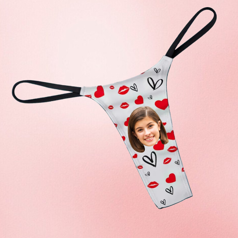 Valentine's Day Custom Face Sexy Women's Tanga Thong Red Lips Heart Thong for Gifts