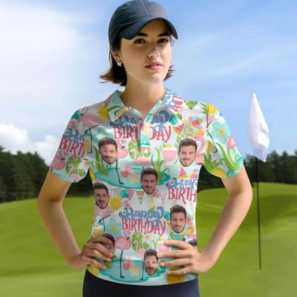 Custom Face Polo Shirts Personalized Happy Birthday Themed Shirts for Women