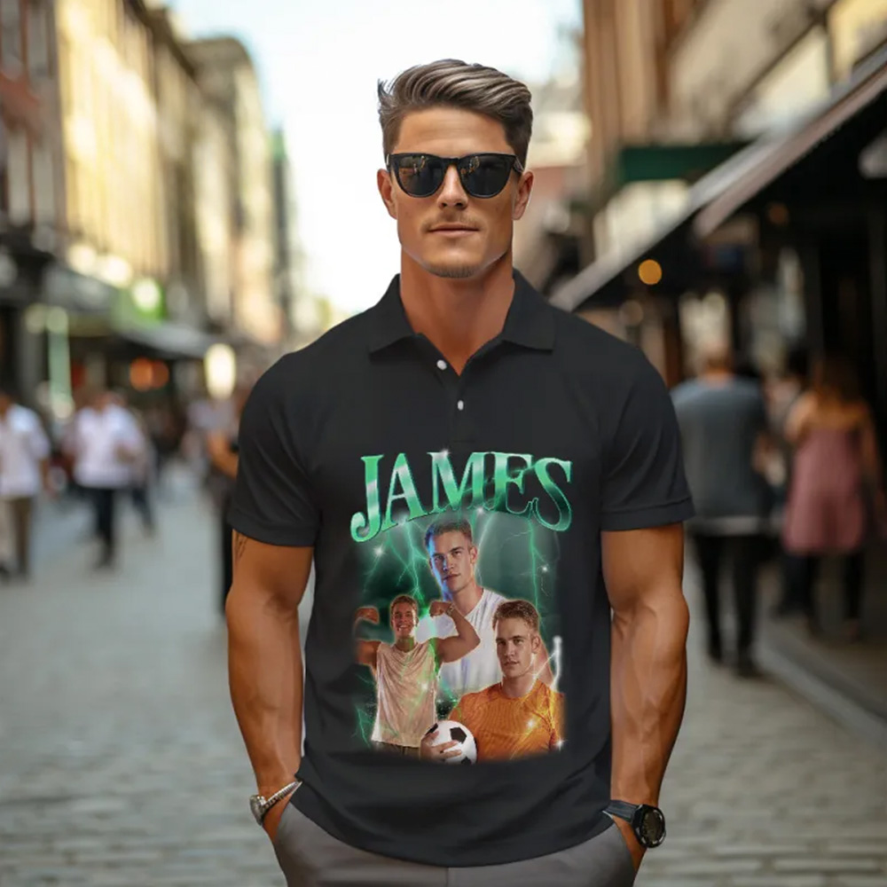 Men's Custom Photo Vintage Polo Shirt Personalized Name Colorful Golf Shirts