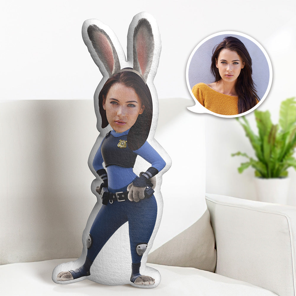 Custom Officer Judy MiniMe Face Pillow Personalized Officer Rabbit Pillow Custom Pillow Picture Pillow Costume Pillow Doll - MyFaceTshirt