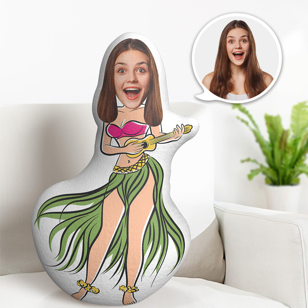 Custom Hawaiian Style Female Body MiniMe Pillow Face Pillow Personalized Grass Skirt And Small Guitar Pillow Custom Pillow Picture Pillow Costume Pillow Doll - MyFaceTshirt