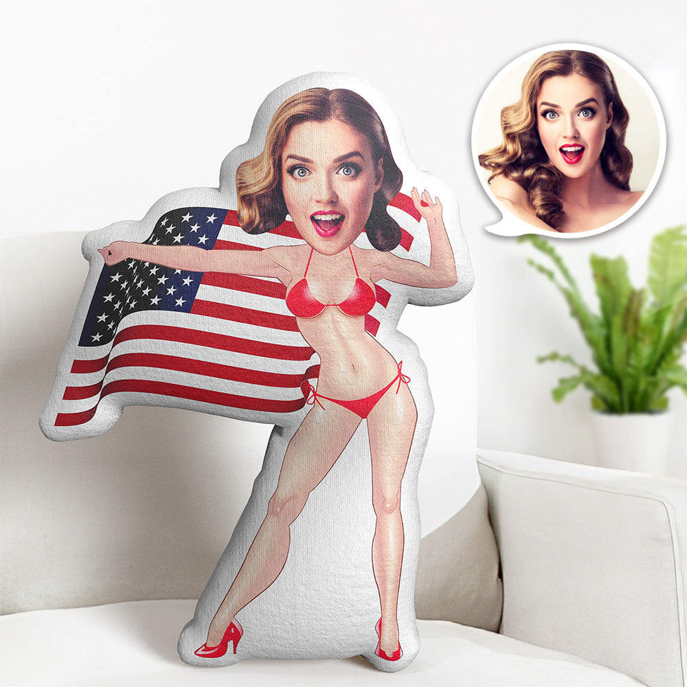 Custom Photo Face Pillow Doll Face Body Pillow Personalized Doll American Flag Bikini Face Pillow - MyFaceTshirt