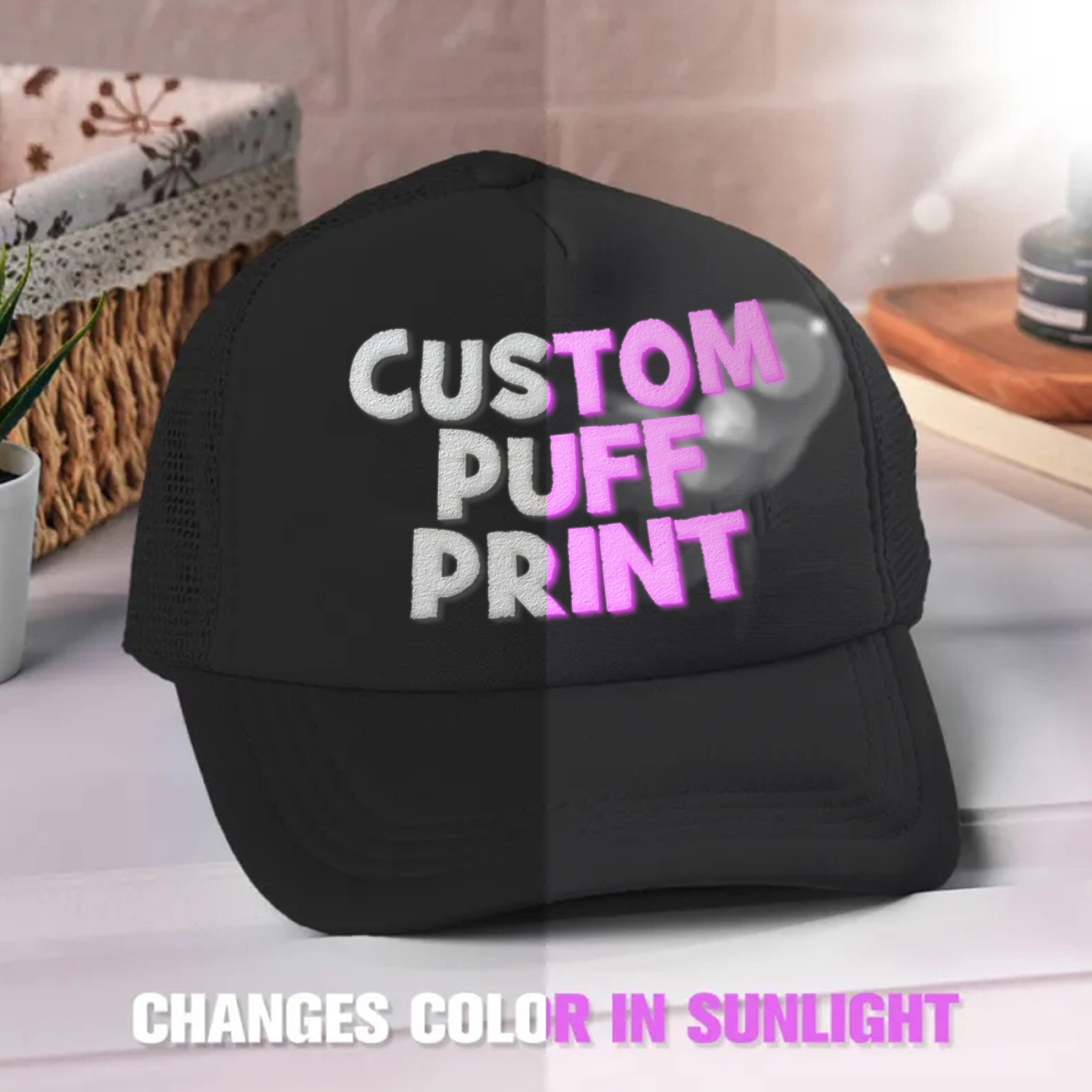 Custom Puff Print Trucker Hat Personalized Name Light-changing Foam Trucker Caps