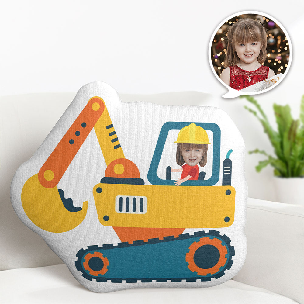 Personalized Face Pillow Excavator Driver Custom Photo Doll MiniMe Pillow Gifts for Kids - MyFaceTshirt