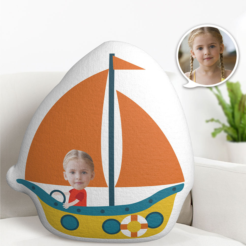 Custom Face Pillow Sailboat Personalized Photo Doll MiniMe Pillow Gifts for Kids - MyFaceTshirt
