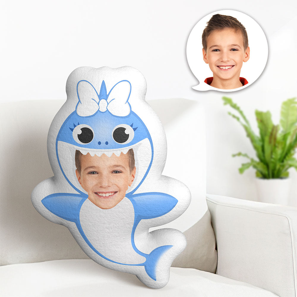 Custom Face Pillow Minime Dolls Blue Shark Personalized Photo Gifts for Boy - MyFaceTshirt